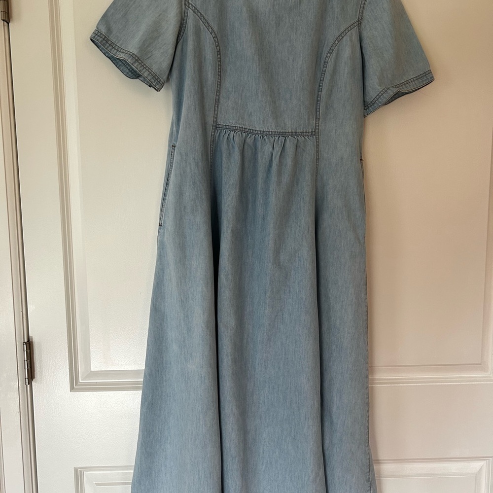 CMC By Color Me Cotton Women’s Blue Denim Maxi Dress Sz M USA Made Boho Cottage